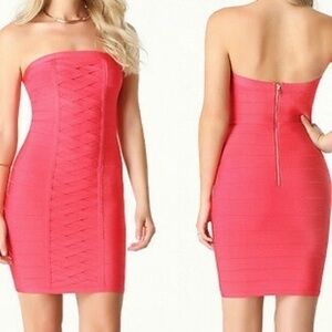 NWT! Bebe Lace Up Detail Strapless Bodycon Dress